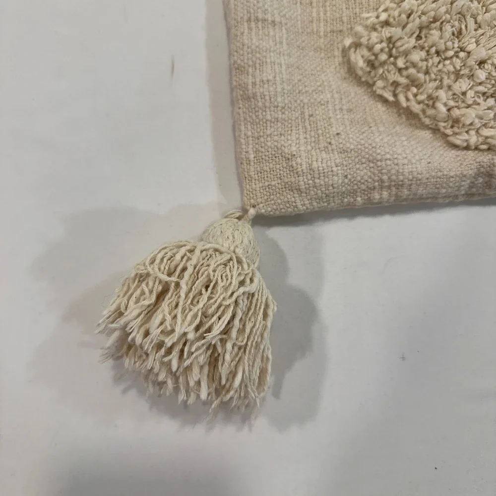 H&M‎ Home Tufted Diamond Tassel Cushion Cover 16x24 Beige Cotton | Boho Scandi
